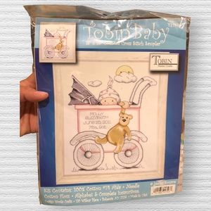 Tobin Counted Cross Stitch Kit 13"X15" Baby Buggy Birth Record